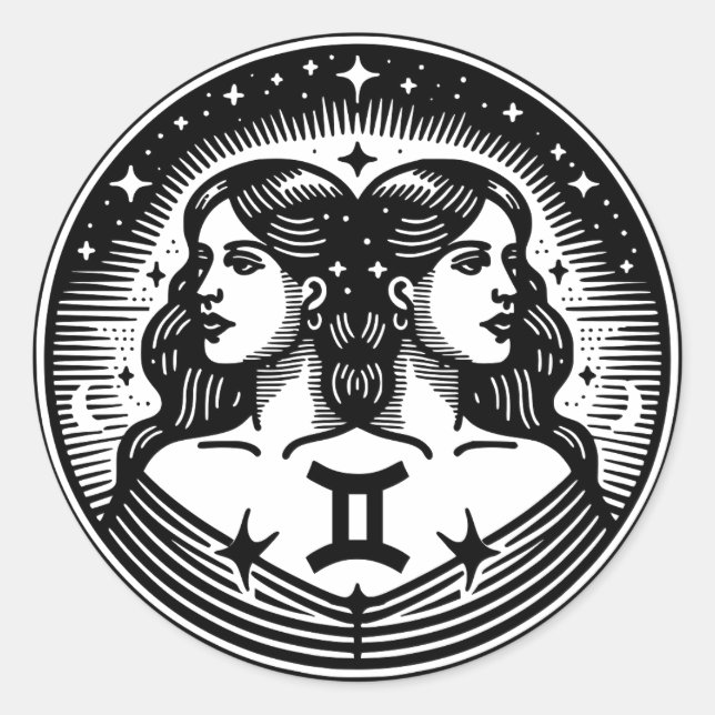 Horoscope Sign Gemini Symbol Runder Aufkleber (Vorderseite)