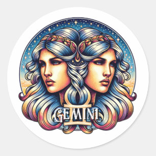 Horoscope Sign Gemini Twins Astrologie-Zeichen Runder Aufkleber