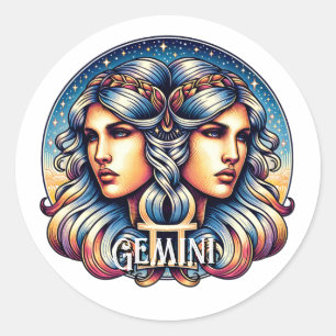 Horoscope Sign Gemini   Twins Astrologie-Zeichen Runder Aufkleber