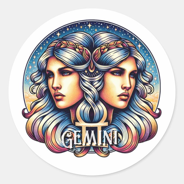 Horoscope Sign Gemini | Twins Astrologie-Zeichen Runder Aufkleber (Vorderseite)