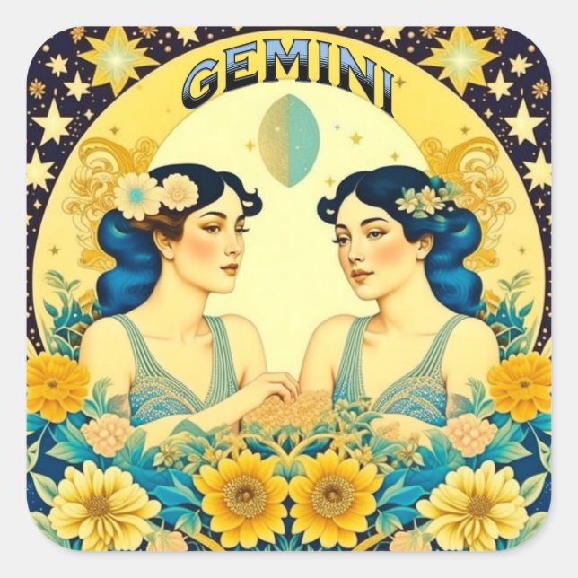 Horoscope Sign Gemini Twins Celestial Quadratischer Aufkleber (Vorderseite)