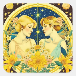 Horoscope Sign Gemini Twins Ethereal Quadratischer Aufkleber