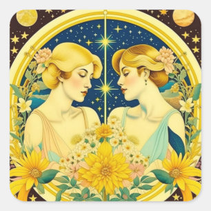Horoscope Sign Gemini Twins Ethereal Quadratischer Aufkleber