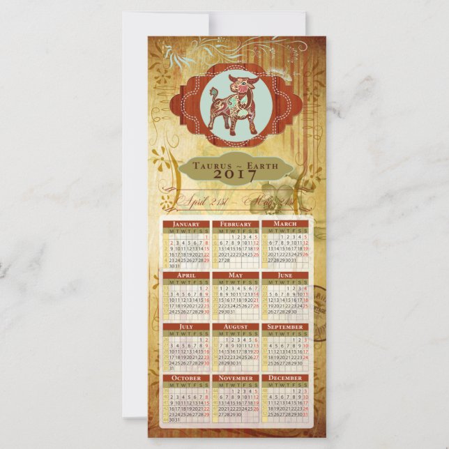 Horoskop Kalender Karte 2017 ~ Taurus (Vorderseite)