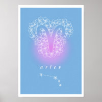Horoskop-Poster mit Blume für die Geburt - Äries