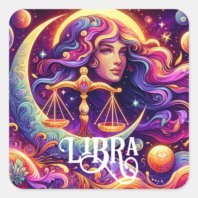 Horoskop Sign Libra Zodiac Ethereal Mystische Kuns Quadratischer Aufkleber (Vorderseite)