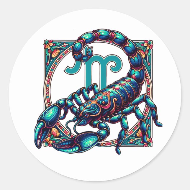 Horoskop Sign Scorpio | Blaue Skorpion Runder Aufkleber (Vorderseite)