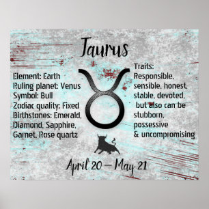 Horoskop Sign Taurus Bull Eigenschaften und Daten Poster