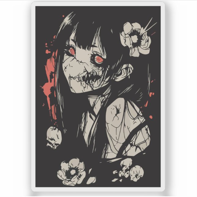 Horror-Anime-Mädchen  Aufkleber (Vorderseite)