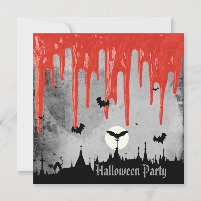 Horror Blut und Fledermäuse Halloween-Party Einladung (Vorderseite)