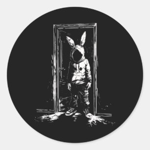 Horror Bunny Mask Man Rabbit Alt Goth Slasher Cree Runder Aufkleber