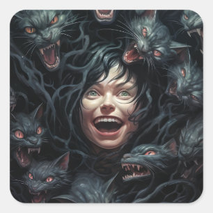 Horror Cat Nightmare Quadratischer Aufkleber