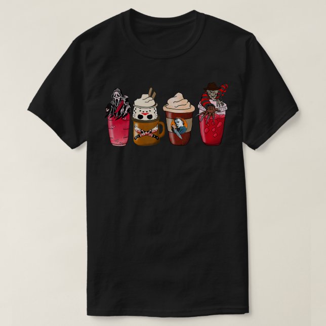 Horror Fall Coffee Pumpkin Spice Latte Iced Autumn T-Shirt (Design vorne)