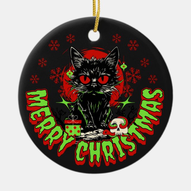 Horror Fan Christmas Cat Keramik Ornament (Vorne)