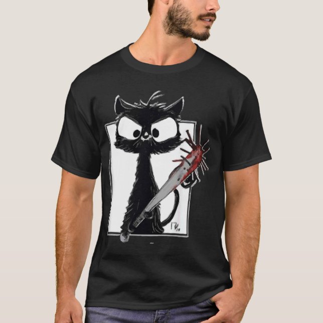 Horror Halloween-Party Blut Spritzer Messer Schwar T-Shirt (Vorderseite)