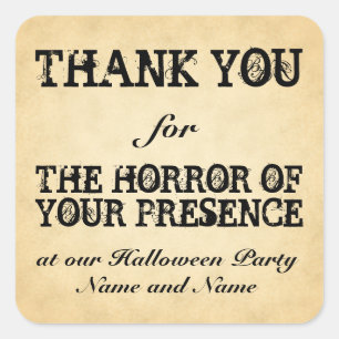 Horror Ihrer Anwesenheit. Halloween-Party Fevor Quadratischer Aufkleber