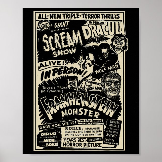 Horror Movie Monster Mummy Dracula Werewolf Franke Poster (Vorne)