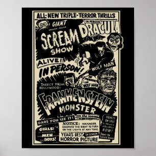 Horror Movie Monster Mummy Dracula Werewolf Franke Poster