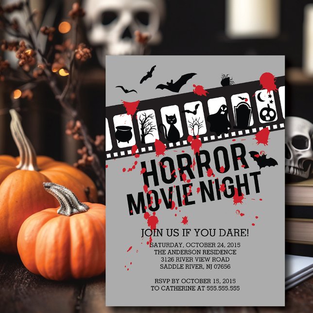 Horror Movie Night Filmstrip Halloween-Party Einladung (Von Creator hochgeladen)