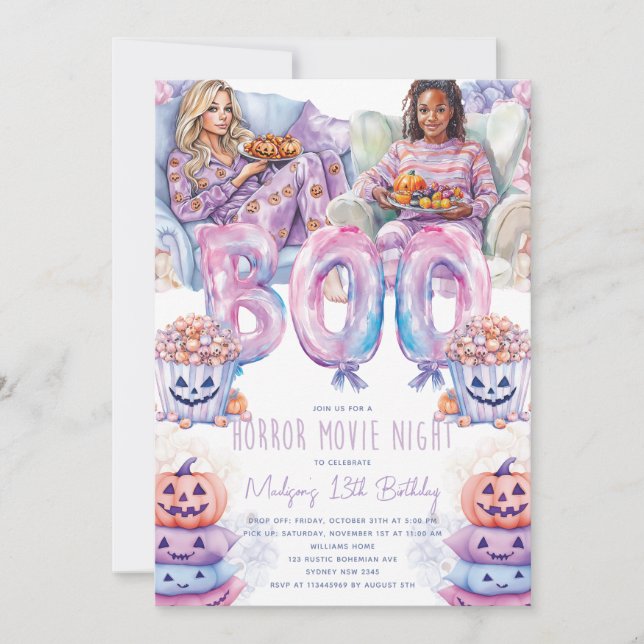 Horror Movie Night Halloween Slumber Party Einladung (Vorderseite)