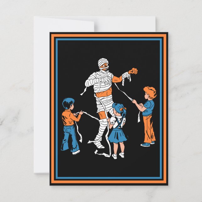 Horror Mummy mit Kindern Feiertagskarte (Vorderseite)