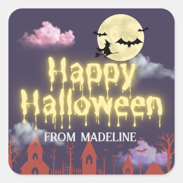 Horror nachts Einladungen zum niedlichen Halloween Quadratischer Aufkleber (Vorderseite)