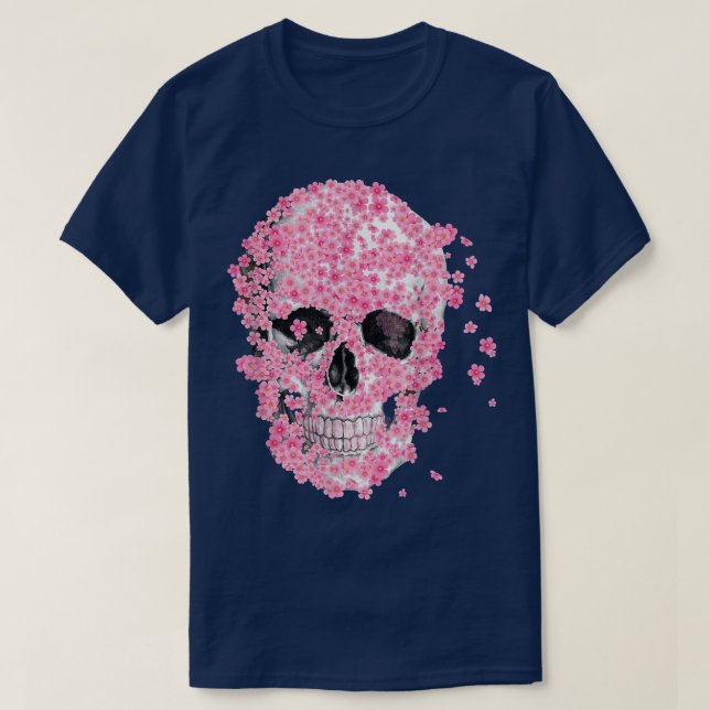 , Horror Skull Cherry Blossom, Japanese Sakura  T-Shirt (Design vorne)
