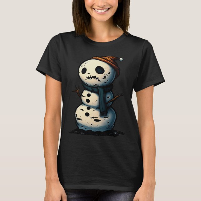 Horror Snowman Nightmare Scary Terrifying Hallowee T-Shirt (Vorderseite)