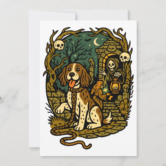 Horror Spooky Skeleton Dog Aesthetic Einladung (Vorderseite)