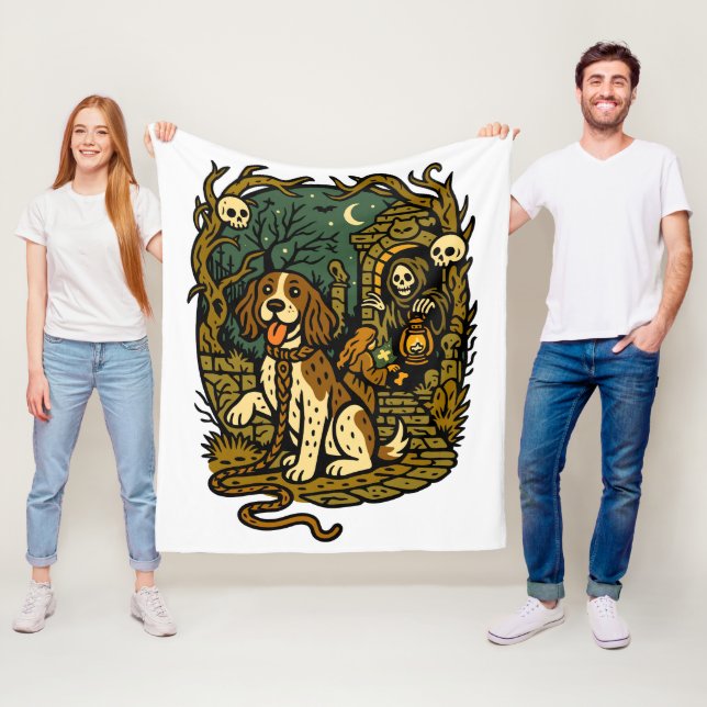 Horror Spooky Skeleton Dog Aesthetic Fleecedecke (Beispiel)