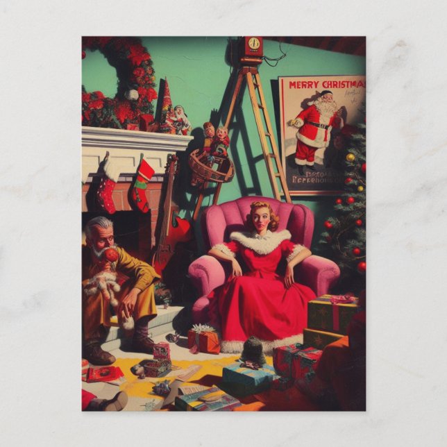 Horror Spooky Weihnachts Retro Familienportrait Postkarte (Vorderseite)