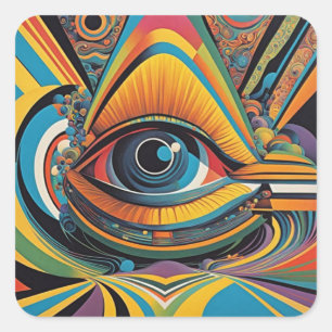 Horror Vacui Psychedelic Artwork aus den 1960er Ja Quadratischer Aufkleber