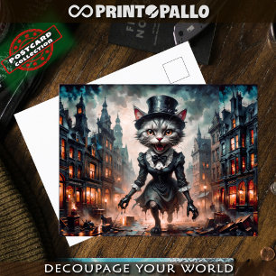 Horror verrückte Zimmerkatze, die im Viktorianisch Postkarte