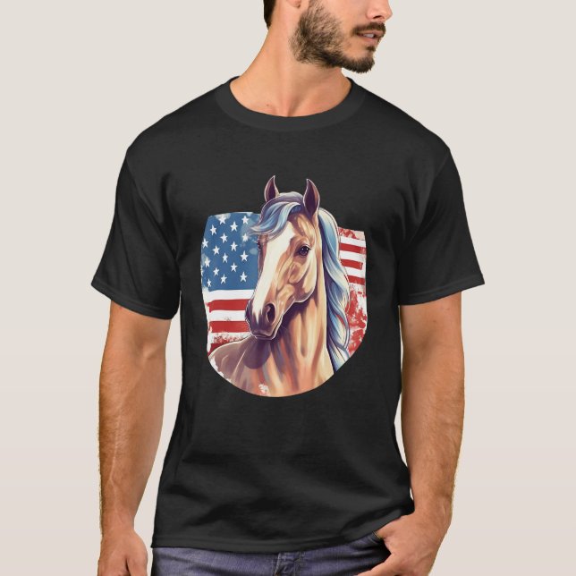 Horse American Flag 4th of July Patriotic Horsebac T-Shirt (Vorderseite)