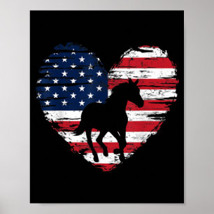 Horse American Flag Heart USA Patriotic Pride Poster