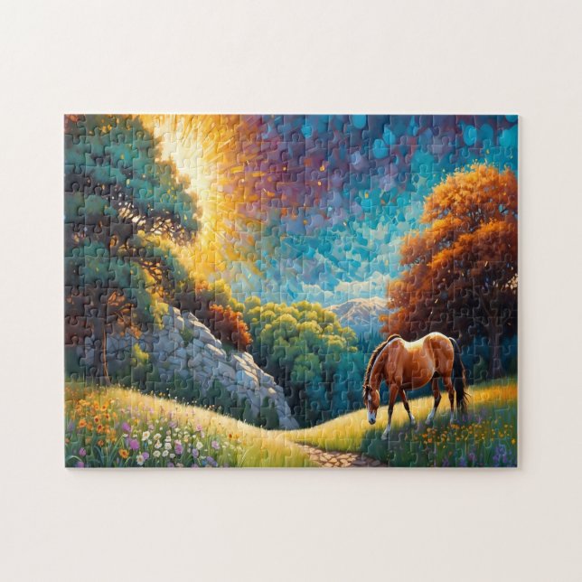 Horse and Flowers in a colorful meadow Puzzle (Horizontal)