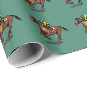Horse and Jockey Pattern Dark Green Geschenkpapier