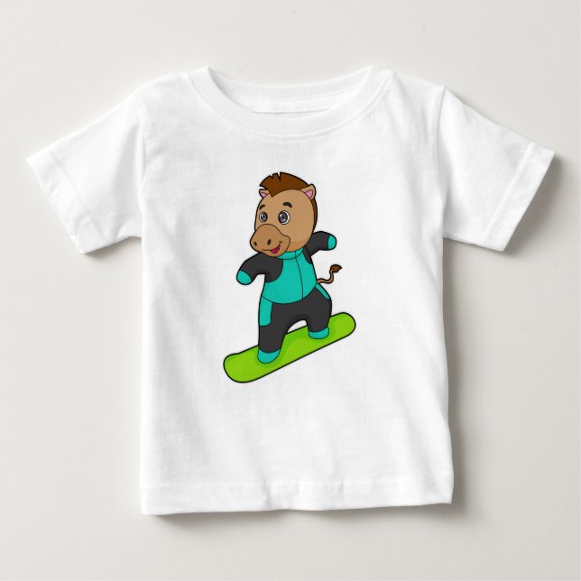 Horse as Snowboarder with Snowboard Baby T-shirt (Vorderseite)