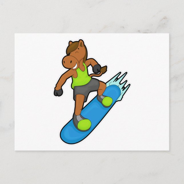 Horse as Snowboarder with Snowboard Postkarte (Vorderseite)