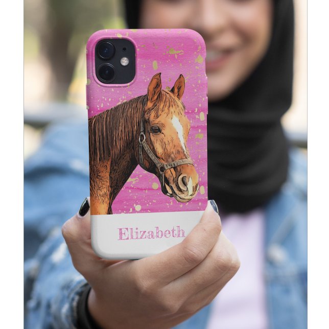 Horse Back Riding Animal Name Pink Gold Pretty Case-Mate iPhone Hülle (Von Creator hochgeladen)