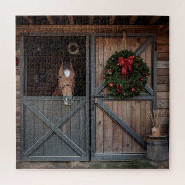 Horse Barn Christmas Wood Art Puzzle (Vertikal)