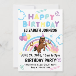 Horse Birthday Invitation White Einladung