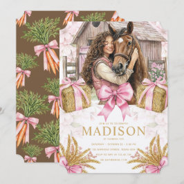 Horse Birthday Invitation with brunette Girl Einladung