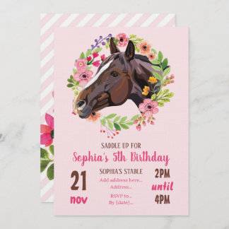 Horse Birthday Party Cowgirl Pink Floral Birthday Einladung
