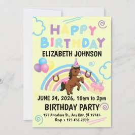 Horse Birthday Party Invitation Yellow Einladung