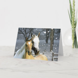 Horse Buddies in the Snow Greeting Card Karte
