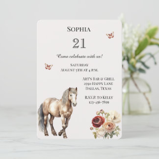 Horse Burgundy Cream Floral Geburtstag Einladung