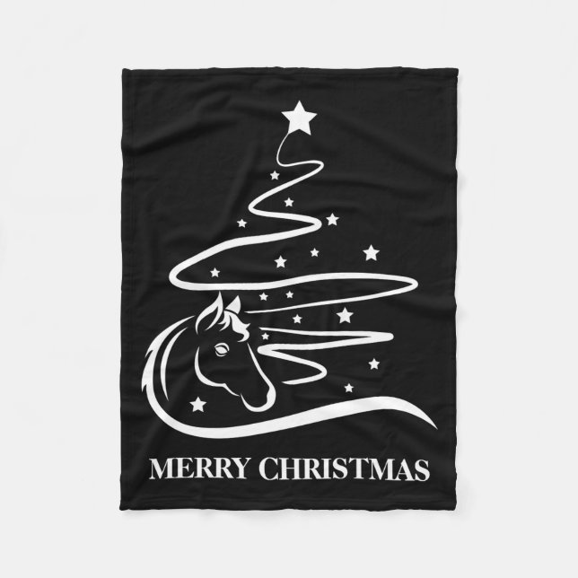 Horse Christmas Tree Black And White Equestrian  Fleecedecke (Vorderseite)
