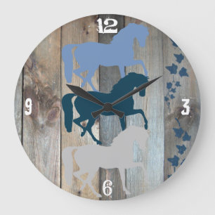 Horse Clock Wood Background Große Wanduhr