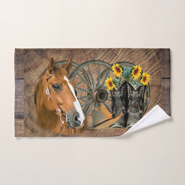 Horse Cowboy Boots Wagon Wheel Sunflowers Western Handtuch (Handtuch)